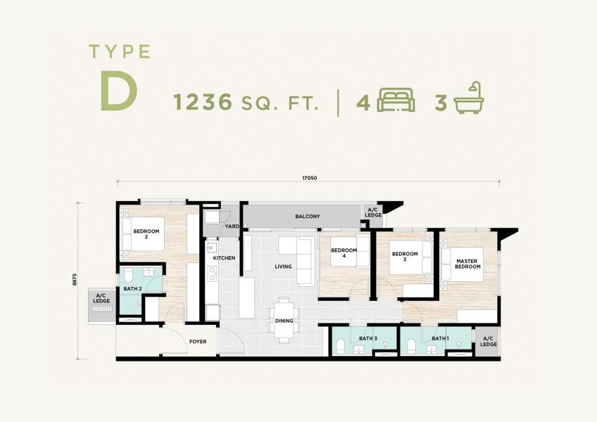 Dwitara Residences Type D floor plan in PJ South, Selangor