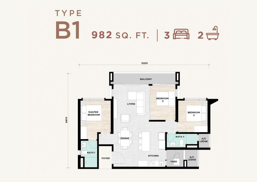 Dwitara Residences Type B floor plan in PJ South, Selangor